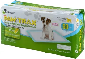Paw Trax Super Absorbent Training Pads, 50 Pack | Richell Paw Trax Doggy Potty Pads: Puppy potty pads for training, absorbent, odor control four-layer quilted pad rectangle potty pads 17.7 x 23.6