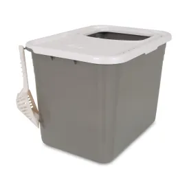 Petmate Top Entry Cat Litter Box Brushed Nickel Base, Pearl White Lid - One Size
