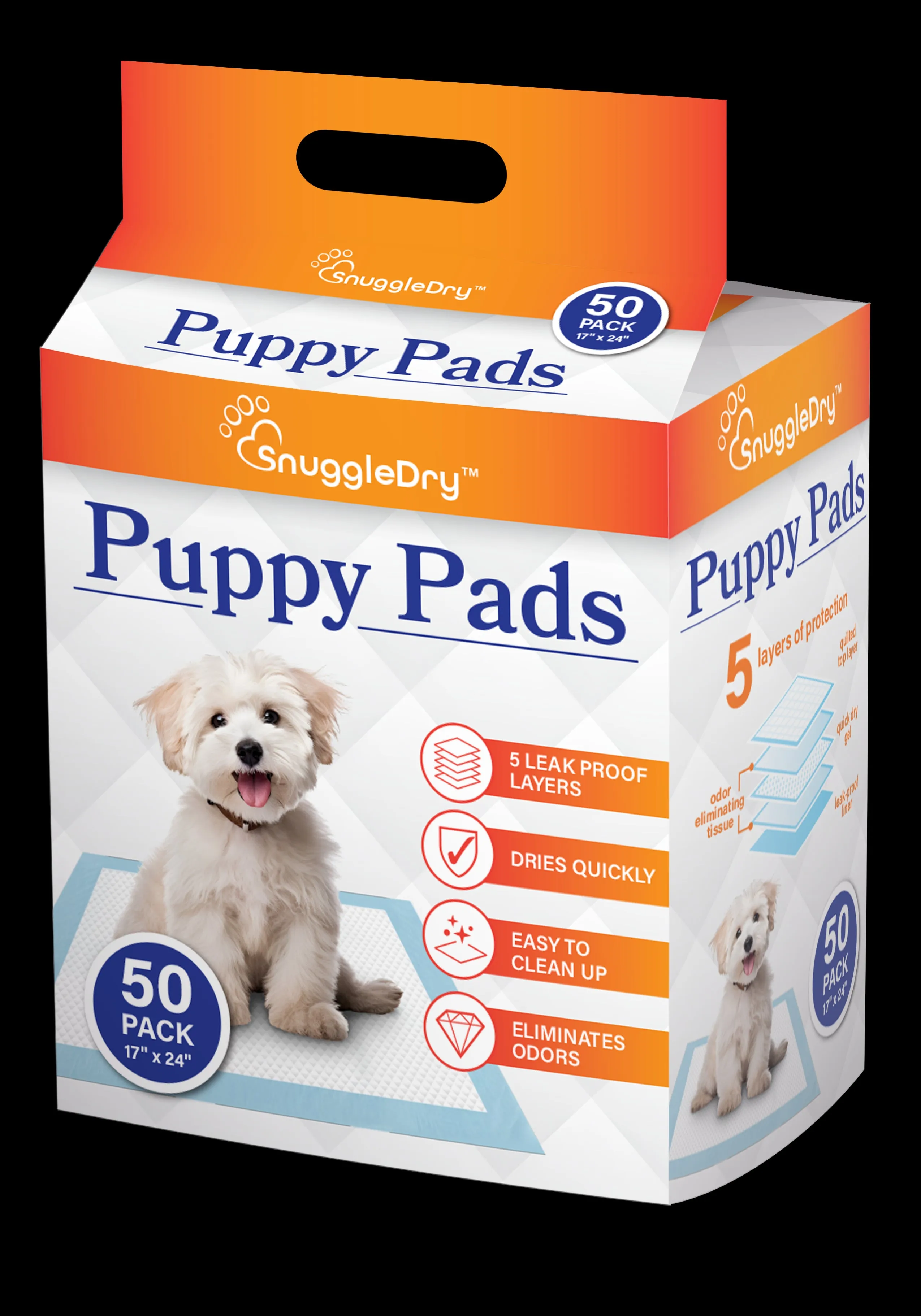 Puppy Pee Pads with 5-Layer Leak-Proof Design and Quick-Dry Surface with Odor-Control Carbon 17 x 24 Inch, 50 Pack