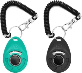 Quacc 2pcs Dog Training Clickers with Wrist Strap and Clasp, Lightweight Durable Pet Trainer Clear Sound Pup Training Clicker for Dog Puppy Cat, Gift for Pet Lovers (Black   Green)