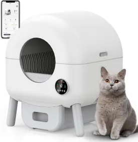 Self Cleaning Litter Box - 105L Automatic Litter Box for Multiple Cats, 1 Roll Trash Bags and Mat Included, App Control, Little-White