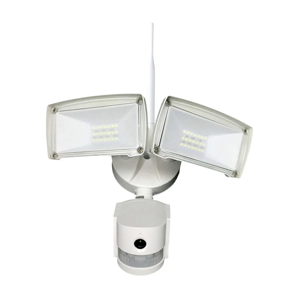 Smart Twin Led Security Floodlight Outdoor with Motion Sensor, 20W 1600LM Super Bright Floodlight with PIR, IP44 Waterproof, Dual Heads Flood Light for Garden, Yard, Garage, Porch, White Body, 2-Way Audio