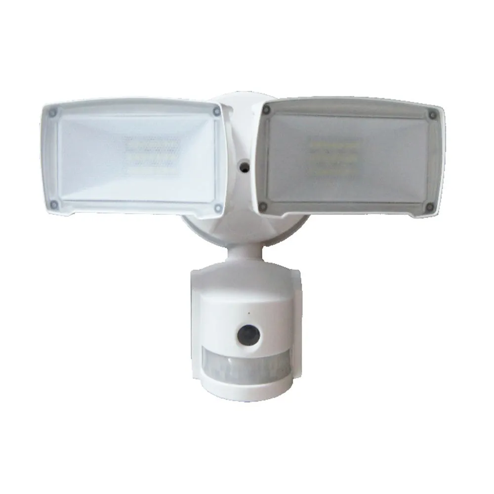 Smart Twin Led Security Floodlight Outdoor with Motion Sensor, 20W 1600LM Super Bright Floodlight with PIR, IP44 Waterproof, Dual Heads Flood Light for Garden, Yard, Garage, Porch, White Body, 2-Way Audio