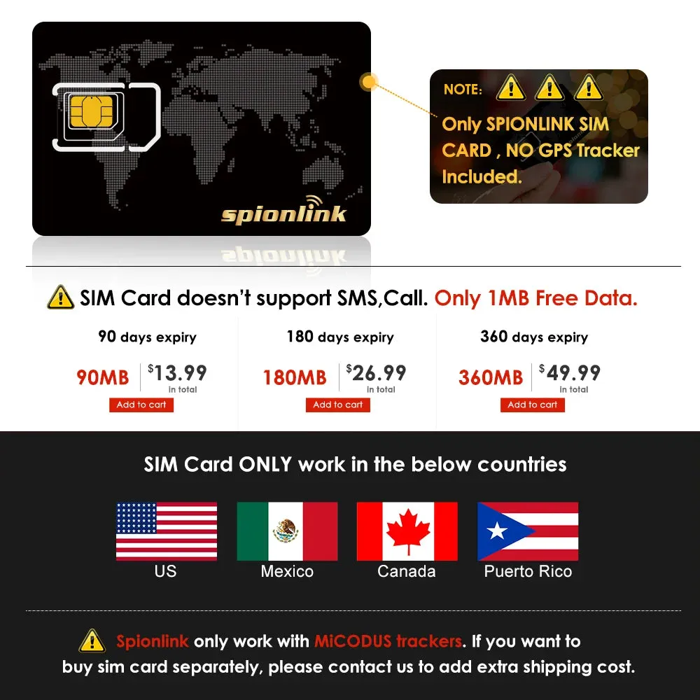 Spionlink SIM Card For All GPS Trackers of Our Micodus