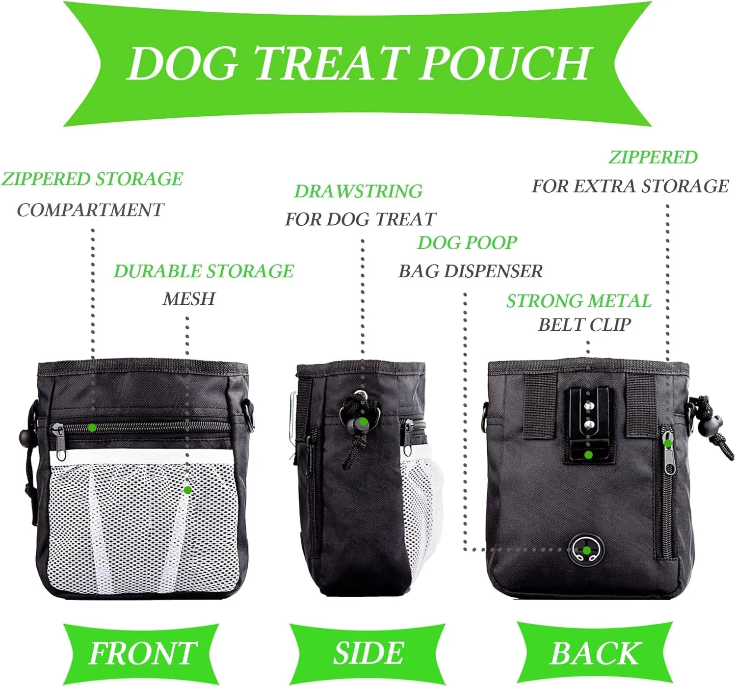 STMK Dog Treat Pouch Dog Clicker Training Kit, Dog Training Treat Pouch Dog Clicker for Training, 3 Ways to Wear Easily Carries Treat Pouches for Pet Training (Black and Grey)