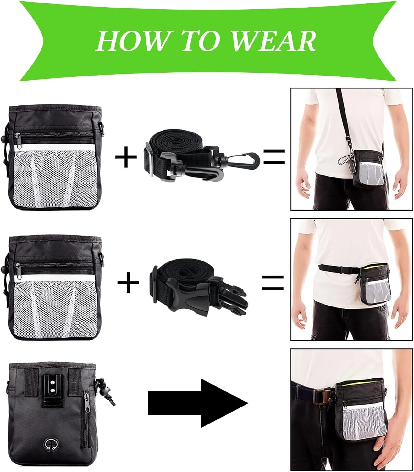 STMK Dog Treat Pouch Dog Clicker Training Kit, Dog Training Treat Pouch Dog Clicker for Training, 3 Ways to Wear Easily Carries Treat Pouches for Pet Training (Black and Grey)
