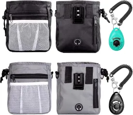 STMK Dog Treat Pouch Dog Clicker Training Kit, Dog Training Treat Pouch Dog Clicker for Training, 3 Ways to Wear Easily Carries Treat Pouches for Pet Training (Black and Grey)