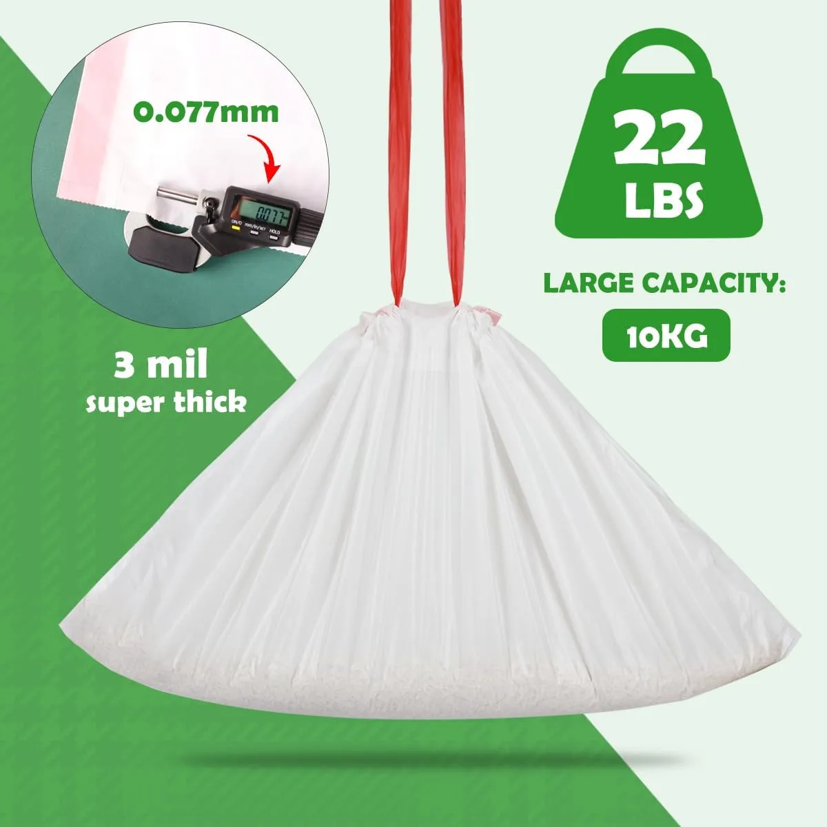 SZEE 60 Pack Litter Robot 4 Waste Bags, Large Drawstring Litter Box Liners, 3 mil Heavy-Duty Liners for Automatic Litter Box