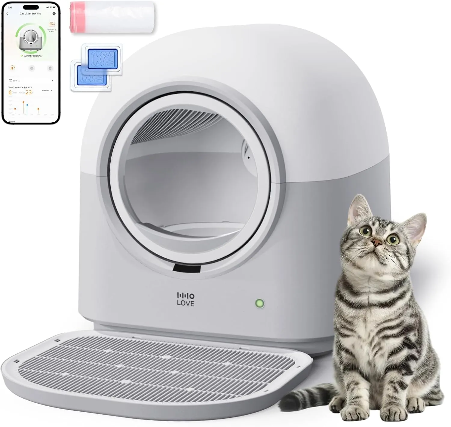 TYPro Self Cleaning Cat Litter Box Automatic Hands-Free Smart Robot self Cleaning Cat Litter Box for Multiple Cats with APP Control Safe with Litter Mat Waste Bags and Deodorizer