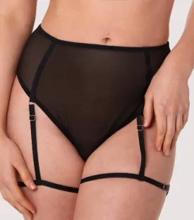 Wolf & Whistle by Playful Promises Alice Black Mesh Leg Harness High Waist Brief Panty WWL977