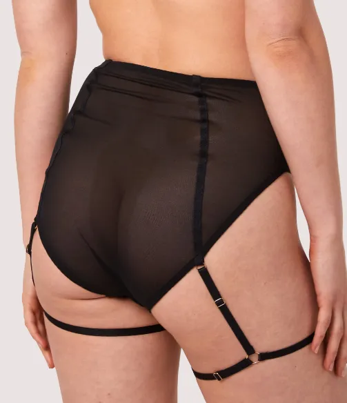 Wolf & Whistle by Playful Promises Alice Black Mesh Leg Harness High Waist Brief Panty WWL977